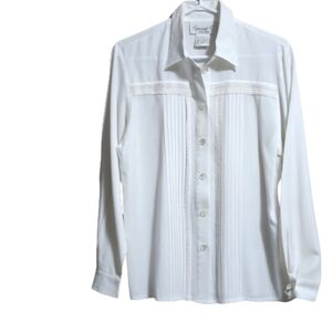 Vintage Conrad button down pleats and lace long sleeves white blouse  size 10